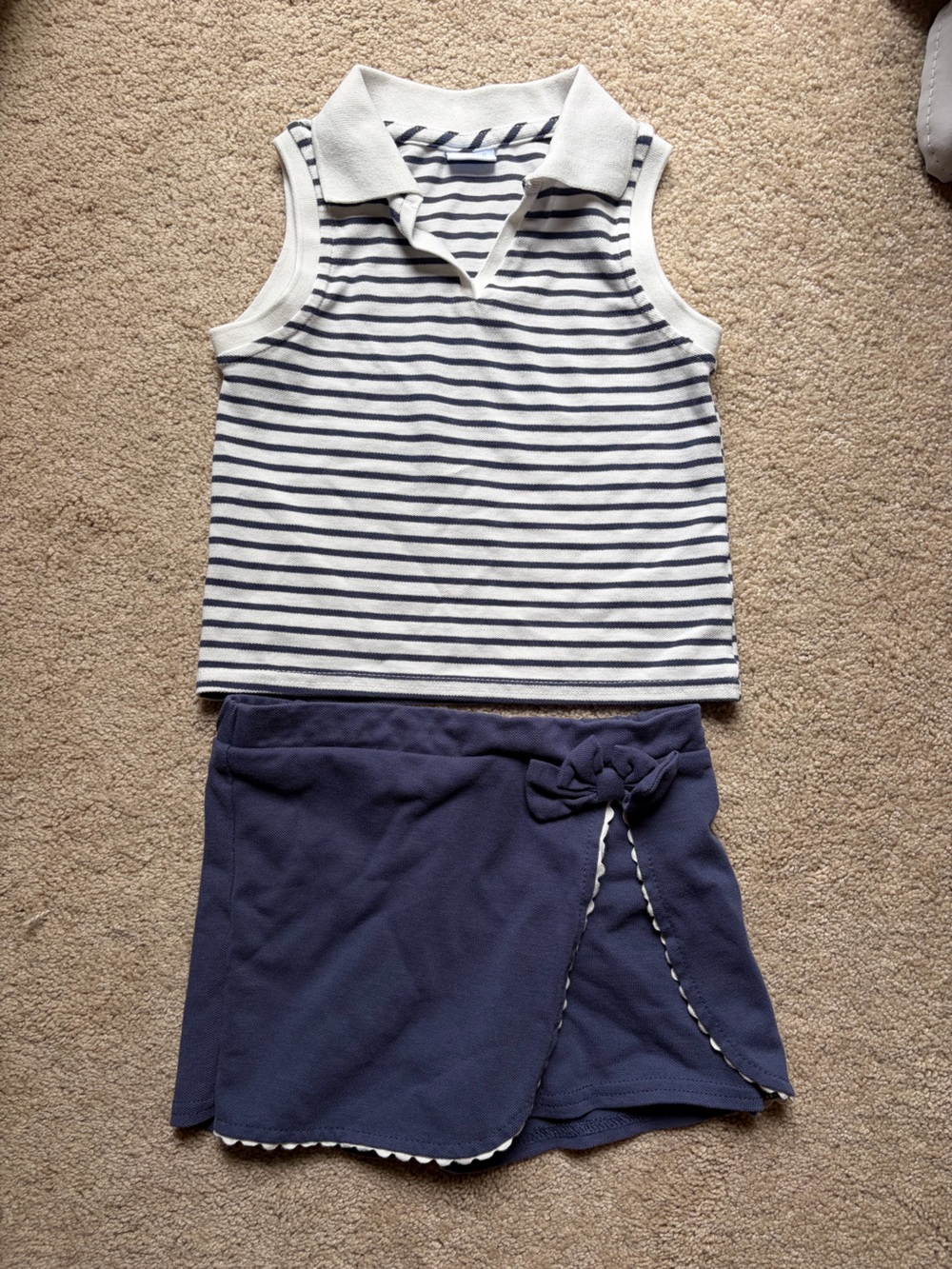 Draper James Navy & White Striped Kids Set with Knot-Trim Skort